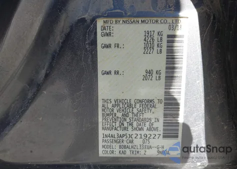 2018 Nissan Altima 2.5 Sr from USA, damaged, VIN 1N4AL3AP5JC219227